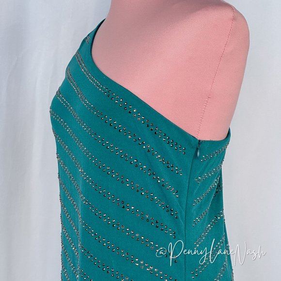 NWT Philosophy One Shoulder Embellished Dress Teal - Picture 5 of 11